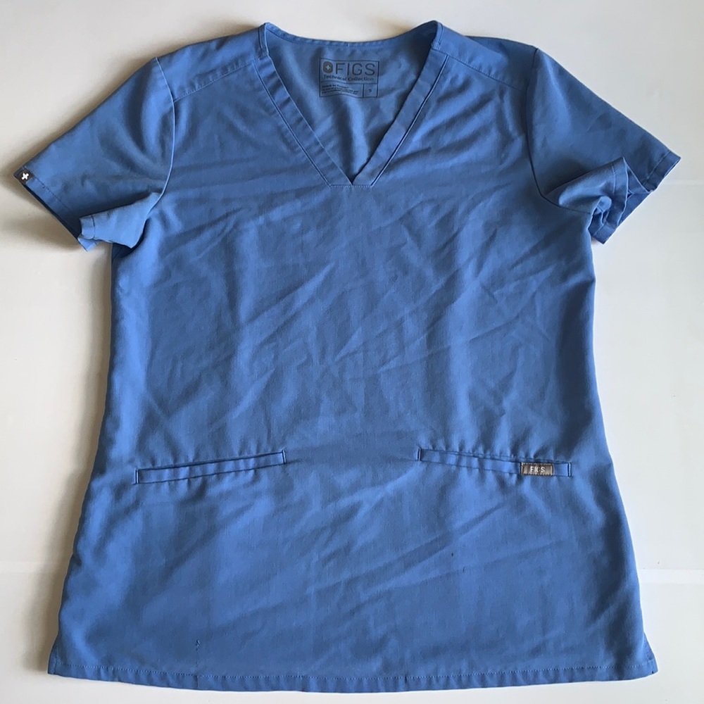 Figs Technical Collection Blue V-neck Top Size Small